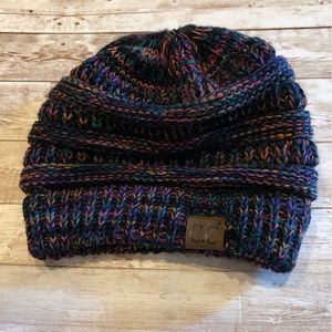 New multicolored C.C. Ponytail beanie.